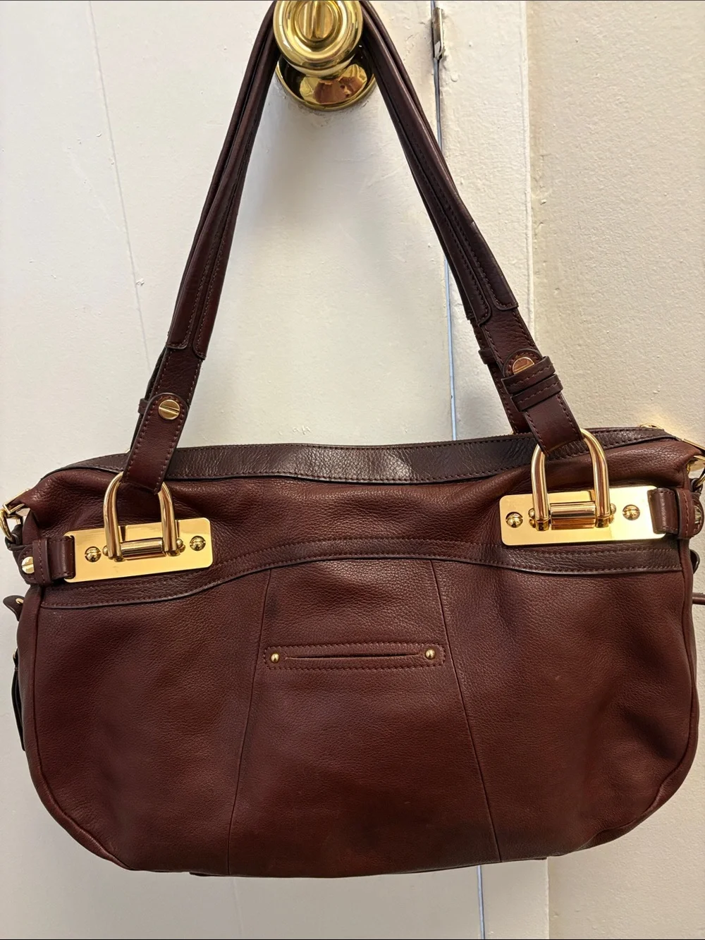 B Makowsky Brown Hobo Leather Purse Bag with Gold Accents - Gently Used
